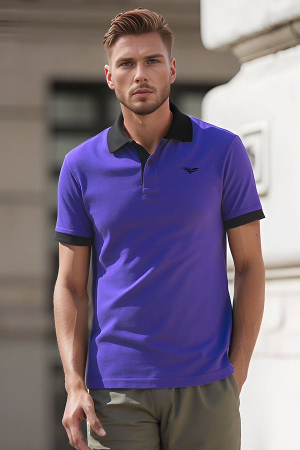 elo Eternity Premium Men's Contrast Collar Polo Shirt Purple