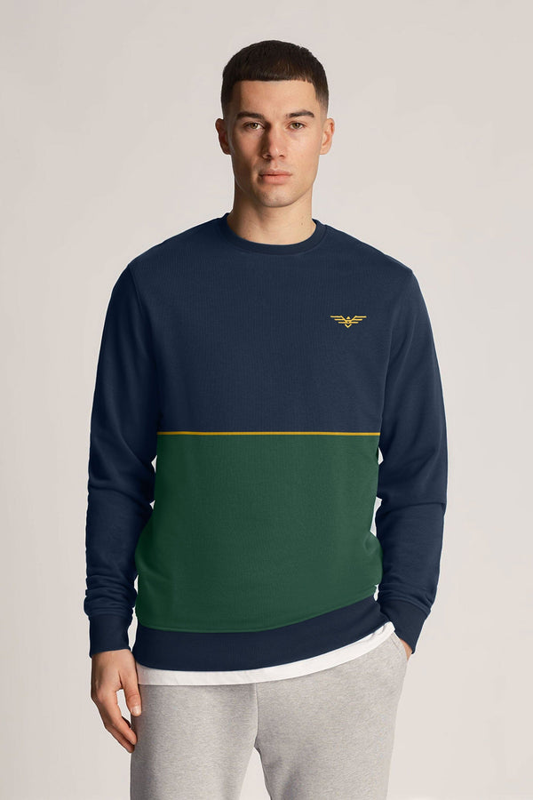 Elo Eternity Premium Men's Contrast Design Fleece Sweat Shirt Navy & Bottle Green