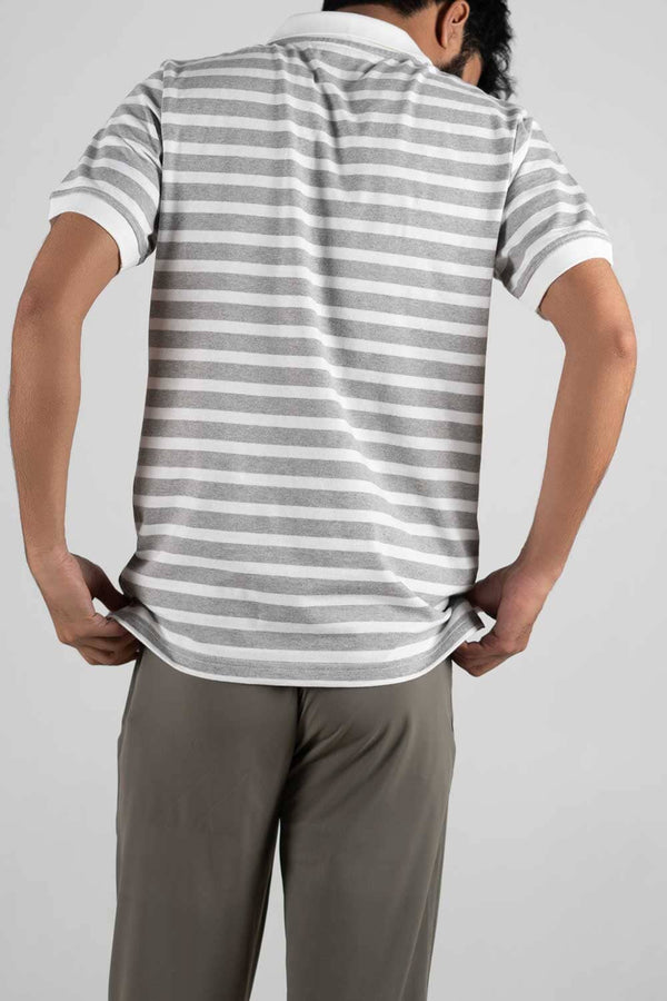 Elo Eternity Premium Men's Contrast Striped Polo Shirt White & Grey