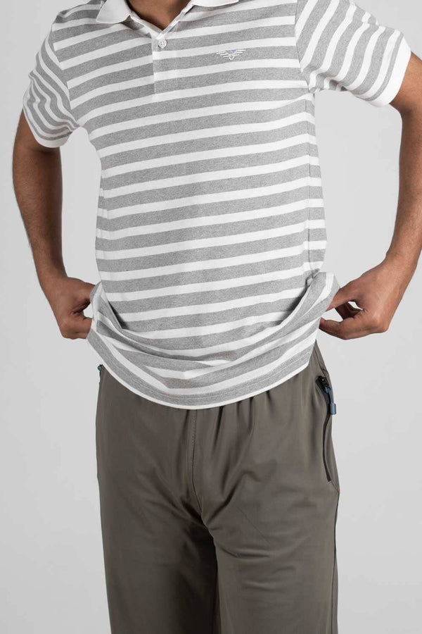 Elo Eternity Premium Men's Contrast Striped Polo Shirt White & Grey