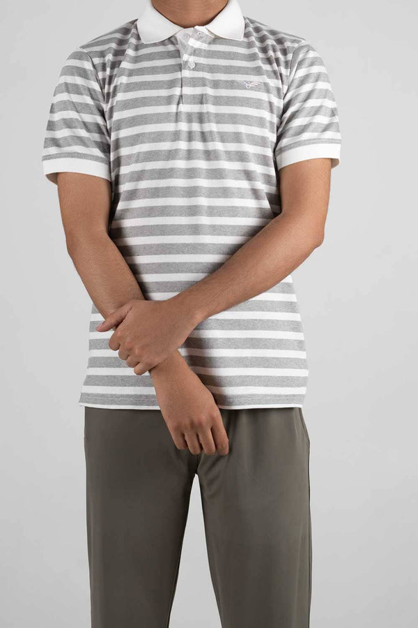elo Eternity Premium Men's Contrast Striped Polo Shirt White & Grey