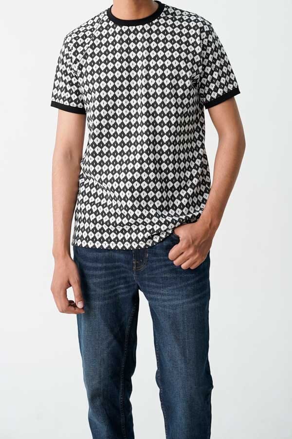 elo Eternity Premium Men's Geometric Pattern Tee Shirt Black & White