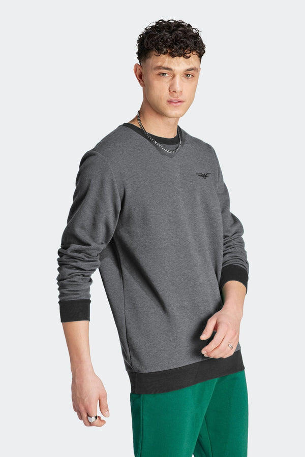 Elo Eternity Premium Men's Logo Embroidered Contrast Neck Sweat Shirt Brown & Black