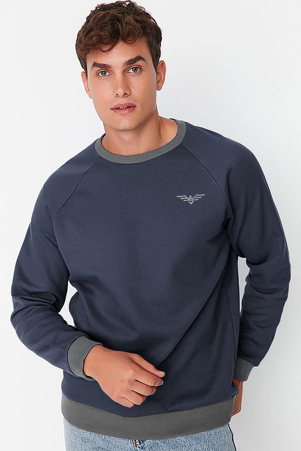 Elo Eternity Premium Men's Logo Embroidered Contrast Neck Raglan Sleeve Sweat Shirt Black & Grey