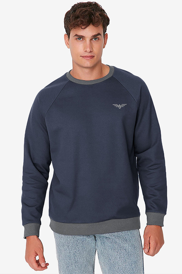 Elo Eternity Premium Men's Logo Embroidered Contrast Neck Raglan Sleeve Sweat Shirt Black & Grey