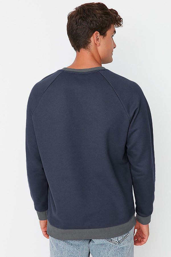 Elo Eternity Premium Men's Logo Embroidered Contrast Neck Raglan Sleeve Sweat Shirt Black & Grey