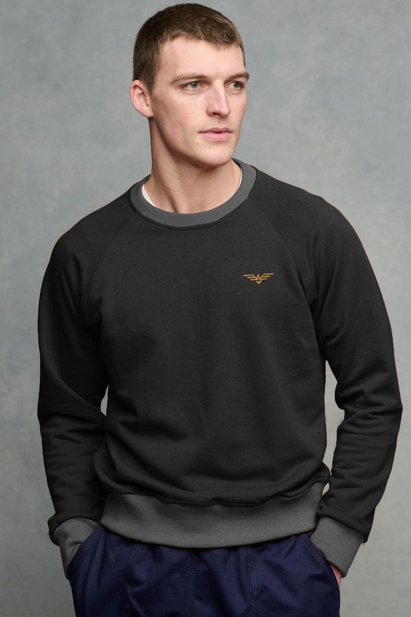 elo Eternity Premium Men's Logo Embroidered Contrast Neck Raglan Sleeve Sweat Shirt Black & Grey