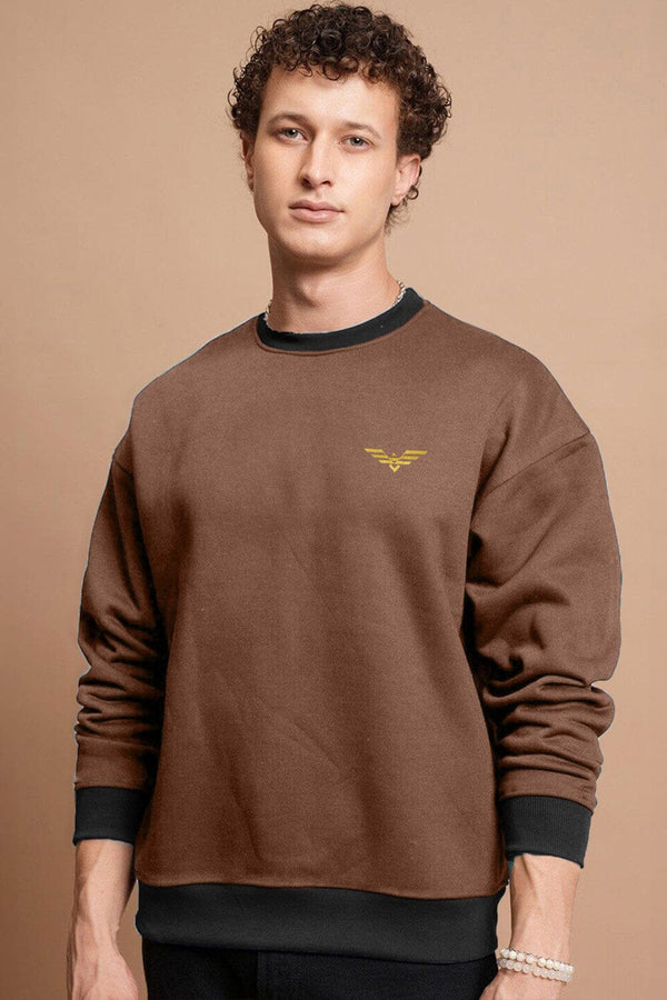 elo Eternity Premium Men's Logo Embroidered Contrast Neck Sweat Shirt Brown & Black