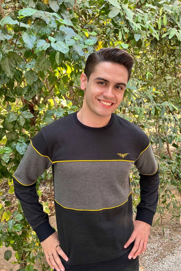 Elo Eternity Premium Men's Logo Embroidered Fleece Sweat Shirt Black & Charcoal