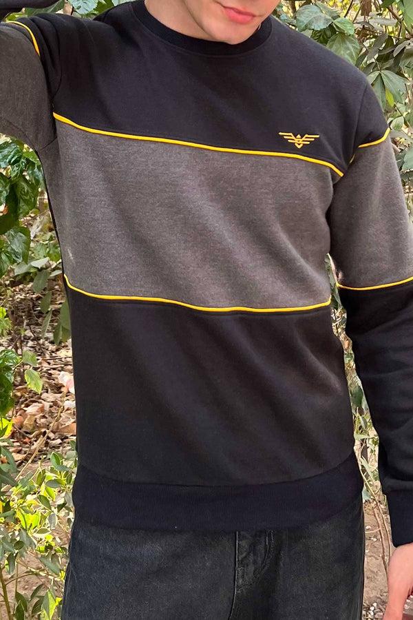 Elo Eternity Premium Men's Logo Embroidered Fleece Sweat Shirt Black & Charcoal