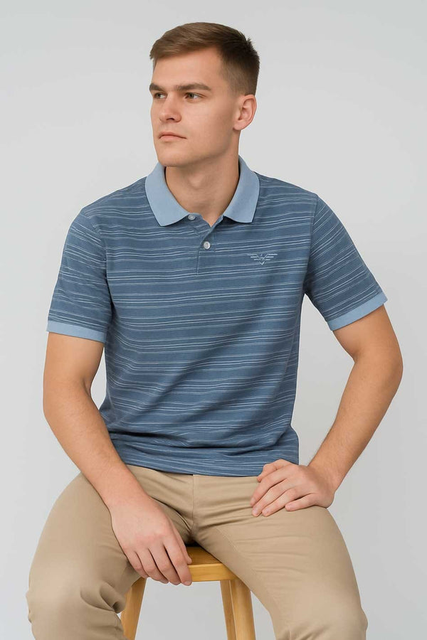 Elo Eternity Premium Men's Microdot Striped Polo Shirt Powder Blue