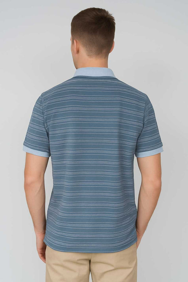 Elo Eternity Premium Men's Microdot Striped Polo Shirt Powder Blue