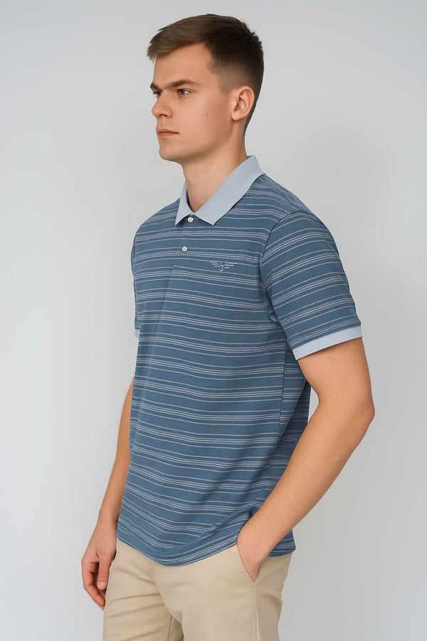 elo Eternity Premium Men's Microdot Striped Polo Shirt Powder Blue