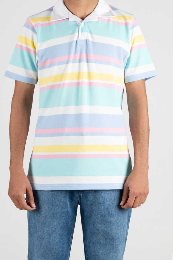 Elo Eternity Premium Men's Pastel Striped Polo Shirt Assorted