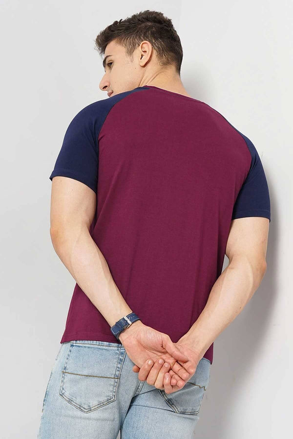 Elo Eternity Premium Men's Raglan Sleeve Tee Shirt Burgundy & Light Navy