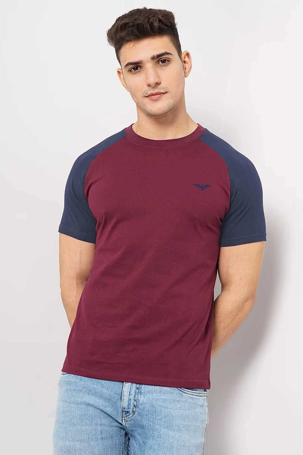 elo Eternity Premium Men's Raglan Sleeve Tee Shirt Burgundy & Light Navy