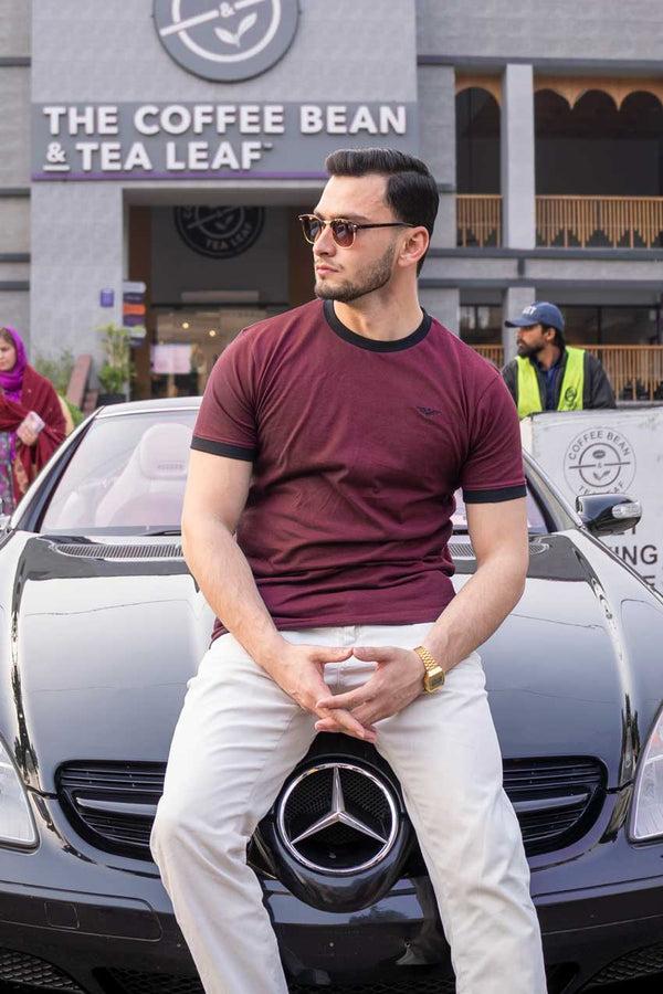 elo Eternity Premium Men's Ringer Tee Shirt Burgundy