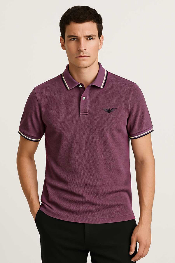 Elo Eternity Premium Men's Textured Tipped Polo Shirt Plum