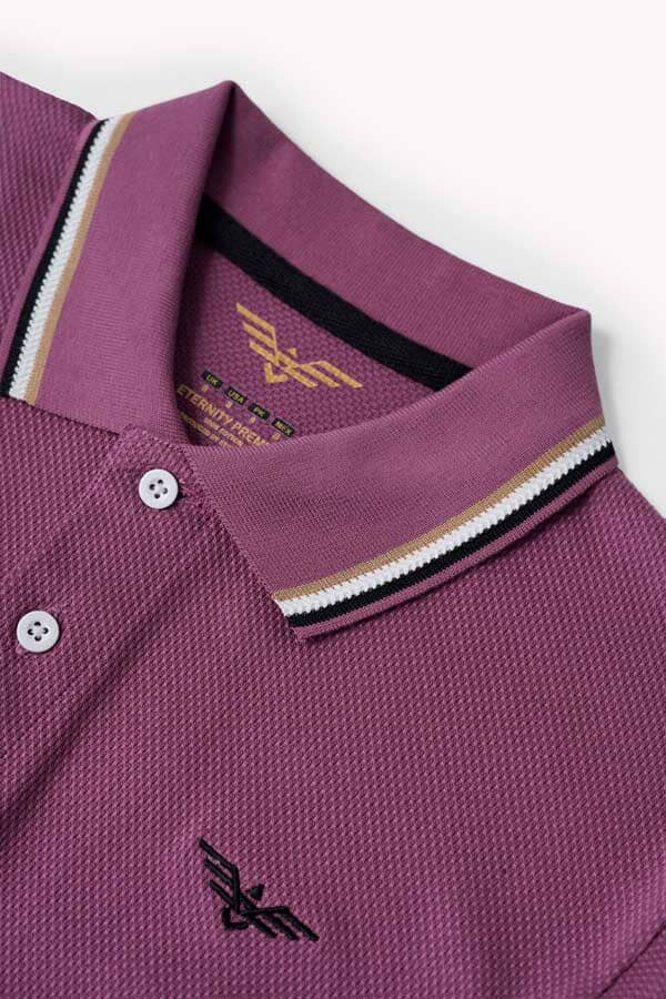 Elo Eternity Premium Men's Textured Tipped Polo Shirt Plum