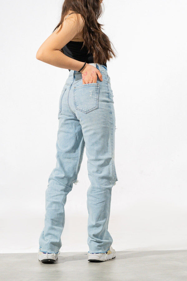 Elo Express Women's Straight Fit Distressed Jeans Sky