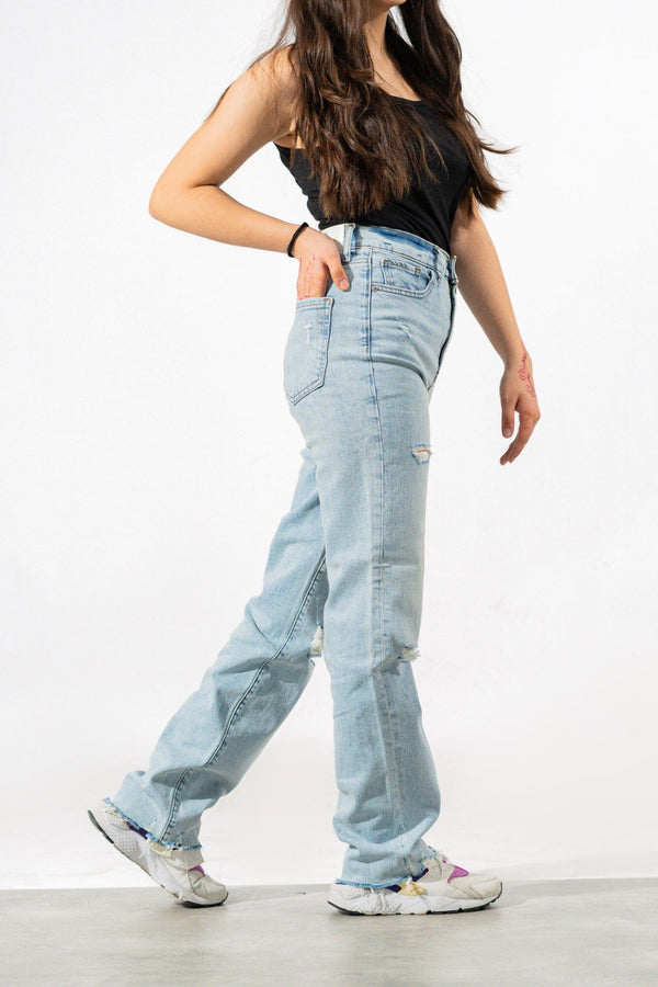 Elo Express Women's Straight Fit Distressed Jeans Sky