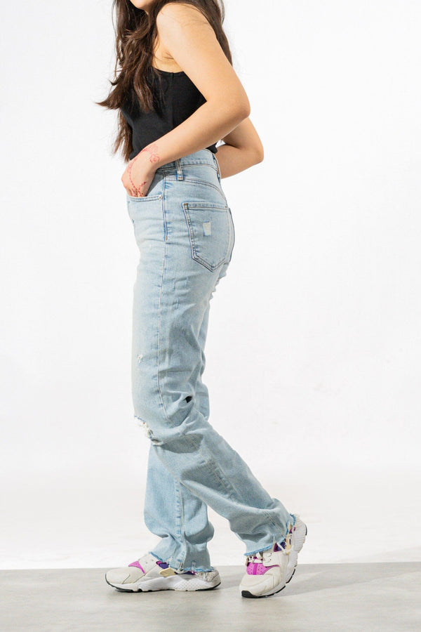 Elo Express Women's Straight Fit Distressed Jeans Sky