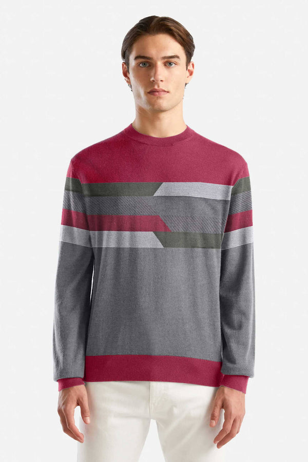Elo Fashion Men's Contrast Panels Design Sweater Navy & Slate Grey