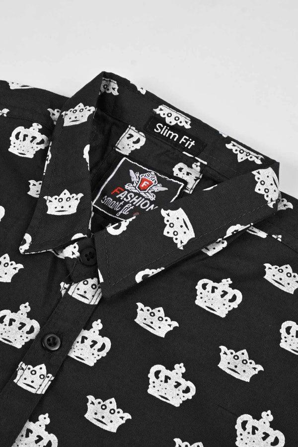 Elo Fashion Men's Crown Printed Design Slim Fit Casual Shirt Maroon