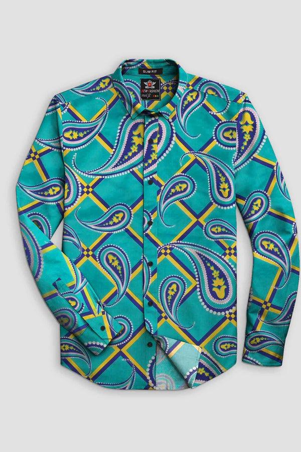 Elo Fashion Men's Merida Printed Design Slim Fit Casual Shirt Hot Pink