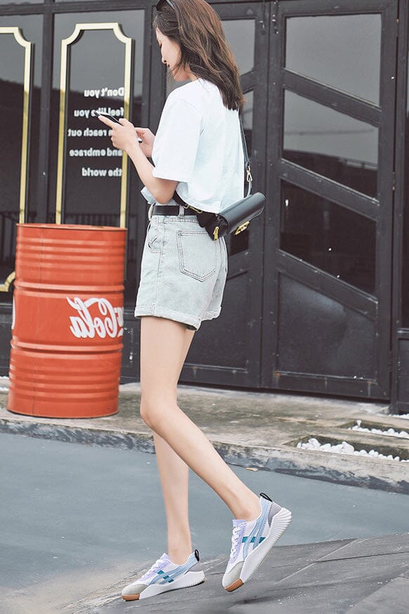 Elo Fashion Women's Bristol Casual Sneakers Beige & Purple