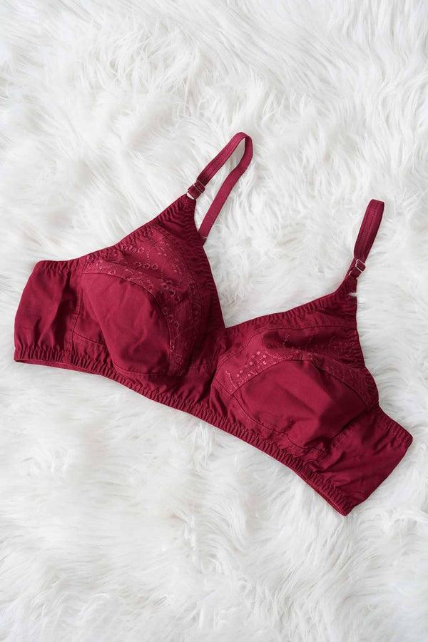 Elo Five Star Women's Embroidered Cotton Bra Maroon