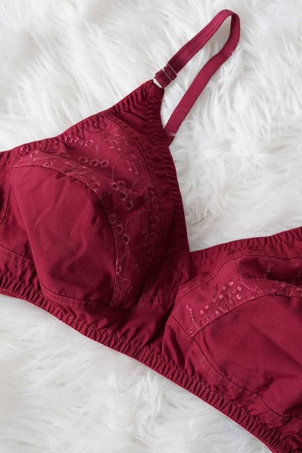 Elo Five Star Women's Embroidered Cotton Bra Maroon