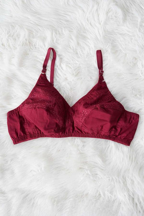 elo Five Star Women's Embroidered Cotton Bra Maroon