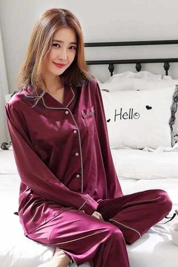 elo FK Women’s Slawharad Piping Style Silk Fancy Night Suit Maroon