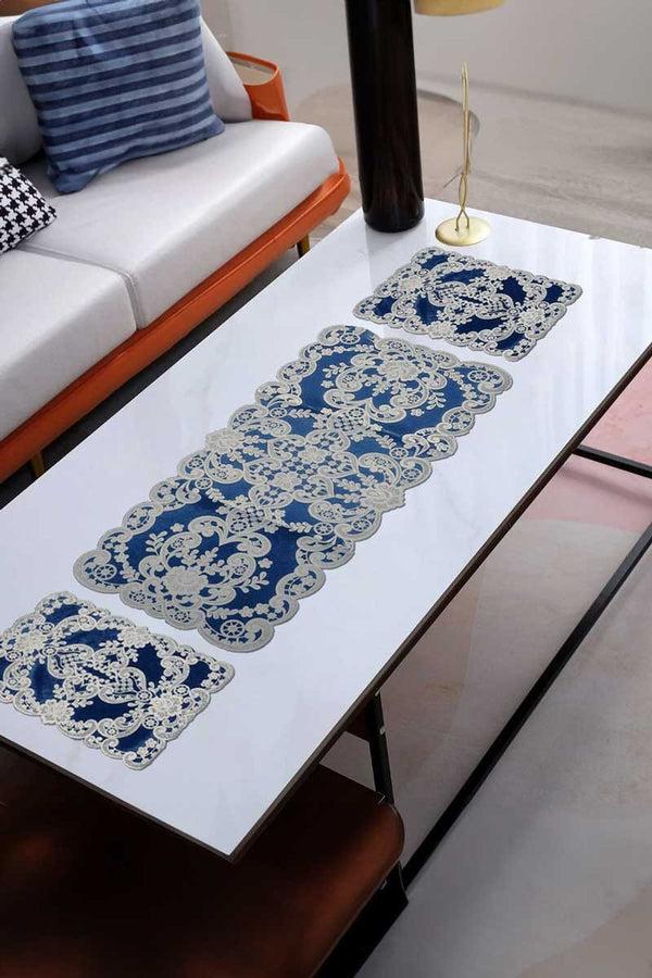 elo Floral Design Fancy Table Mat Set Placemat - 3 pcs Blue