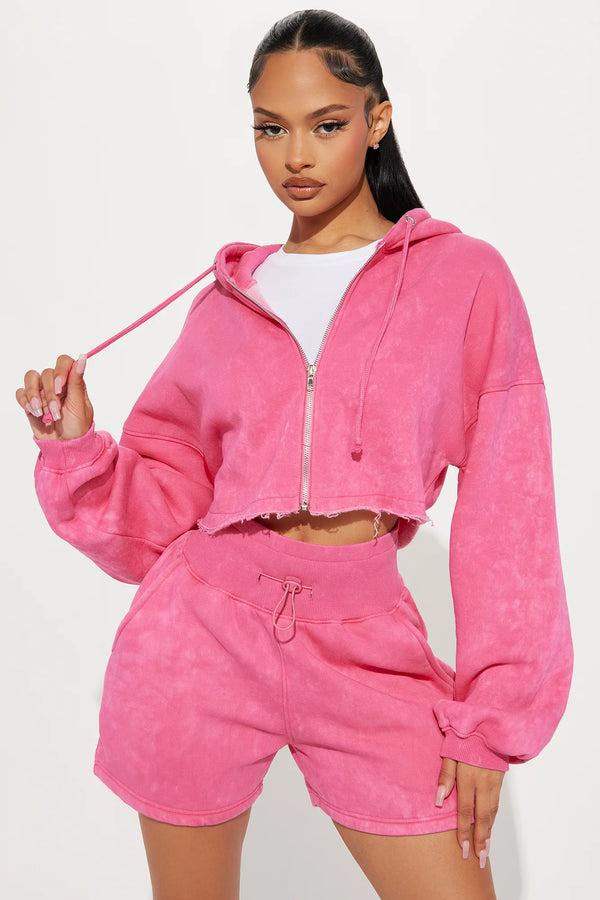 Elo FN Women's Acid Wash Crop Top Zipper Hoodie Powder Blue