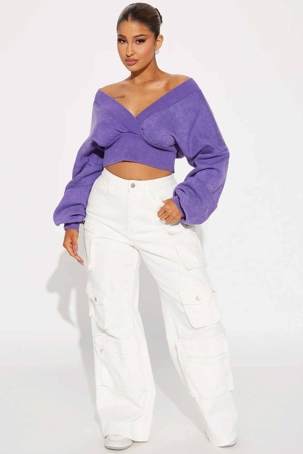 Elo FN Women's Acid Wash Off Shoulder Sweatshirt Purple