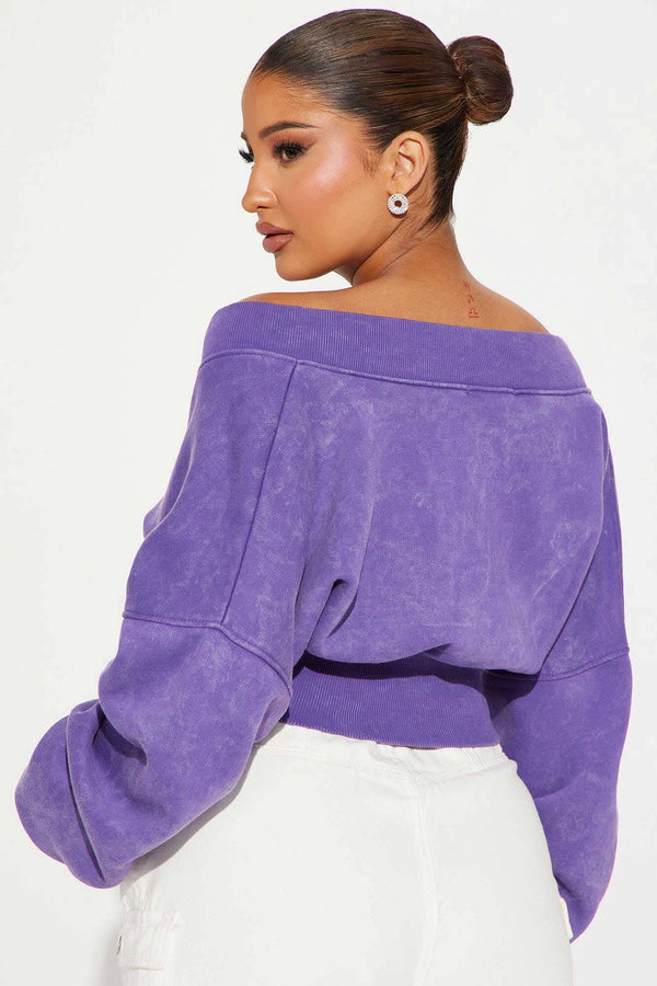 Elo FN Women's Acid Wash Off Shoulder Sweatshirt Purple
