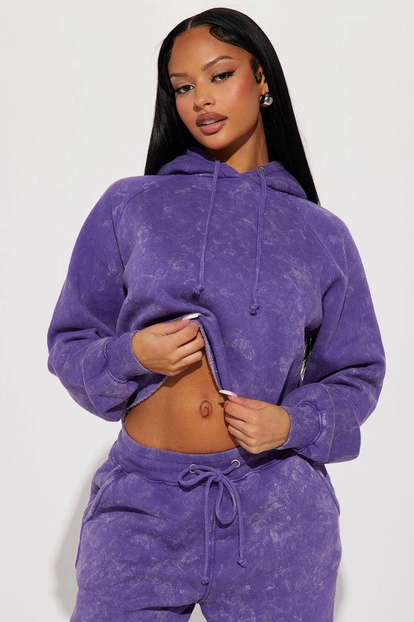 elo FN Women's Mineral Wash Crop Top Pullover Hoodie Purple
