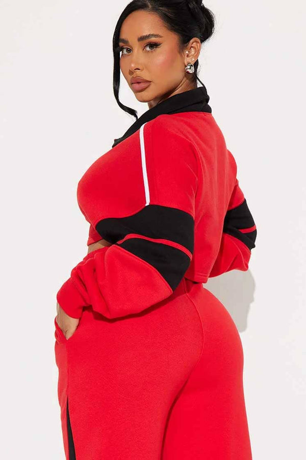 Elo FN Women's Open Placket Crop Top Sweat Shirt Red