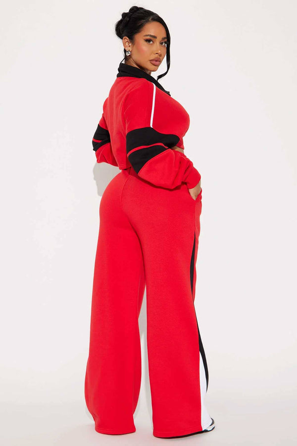 Elo FN Women's Open Placket Crop Top Sweat Shirt Red