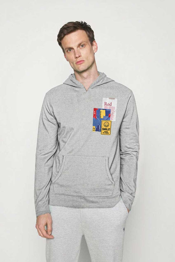 elo Forever Men's Smile Printed Pullover Hoodie Heather Grey