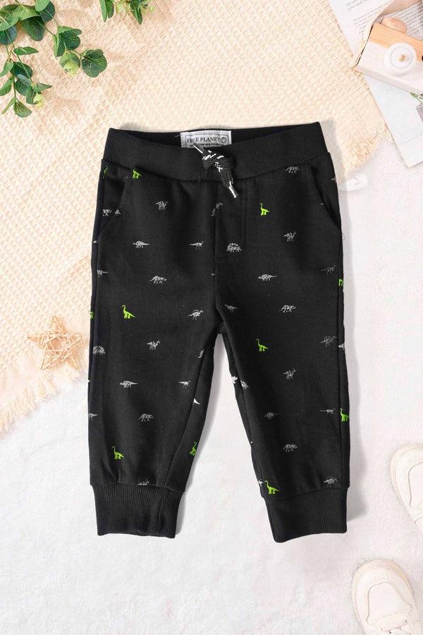 elo Free Planet Kid's Dinosaur Printed Jogger Pants Black