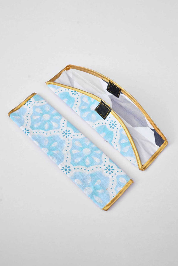 elo Fridge Handle Covers Filling Quilted Fabric White & Sky