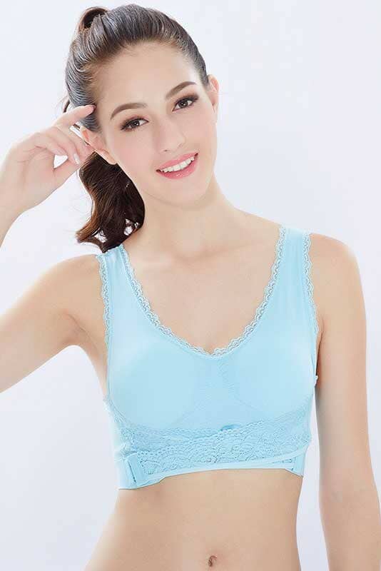Elo Front Cross Side Buckle Push Up Lace Design Sports Bra White