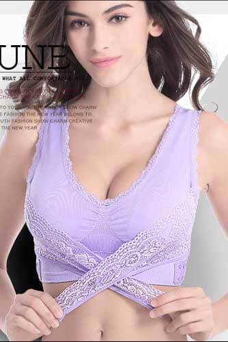 Elo Front Cross Side Buckle Push Up Lace Design Sports Bra White