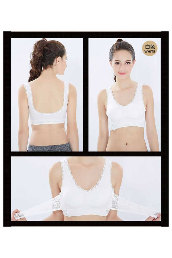 Elo Front Cross Side Buckle Push Up Lace Design Sports Bra White