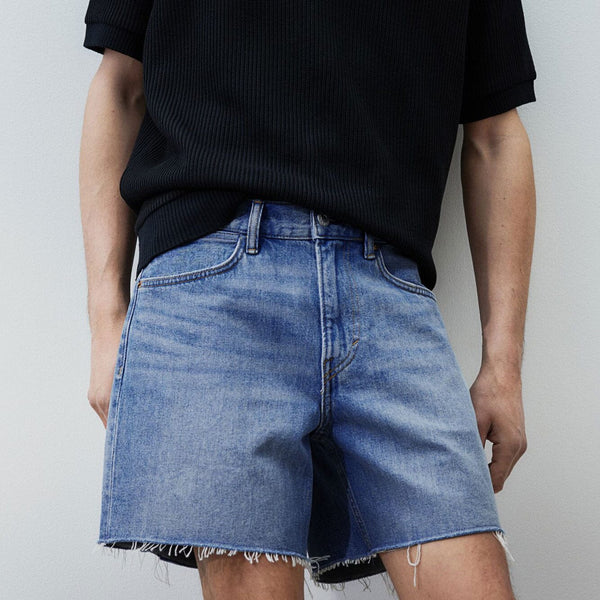 elo Genuine F&F Men's Wide Leg Distressed Denim Shorts Blue