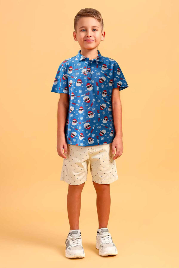 Elo George Boy's Printed Short Sleeve Polo Shirt Blue