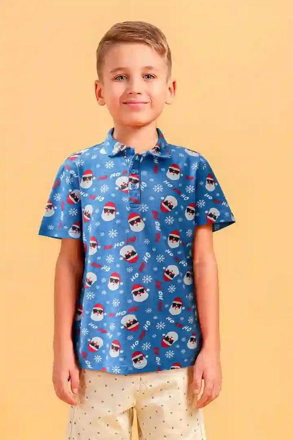 elo George Boy's Printed Short Sleeve Polo Shirt Blue